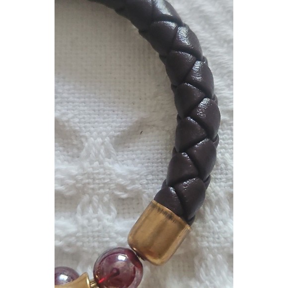 Alex & Ani  Rooted Mystery Pinot Noir Glass Beads Brown Weaved Leather Bracelet - Picture 3 of 7